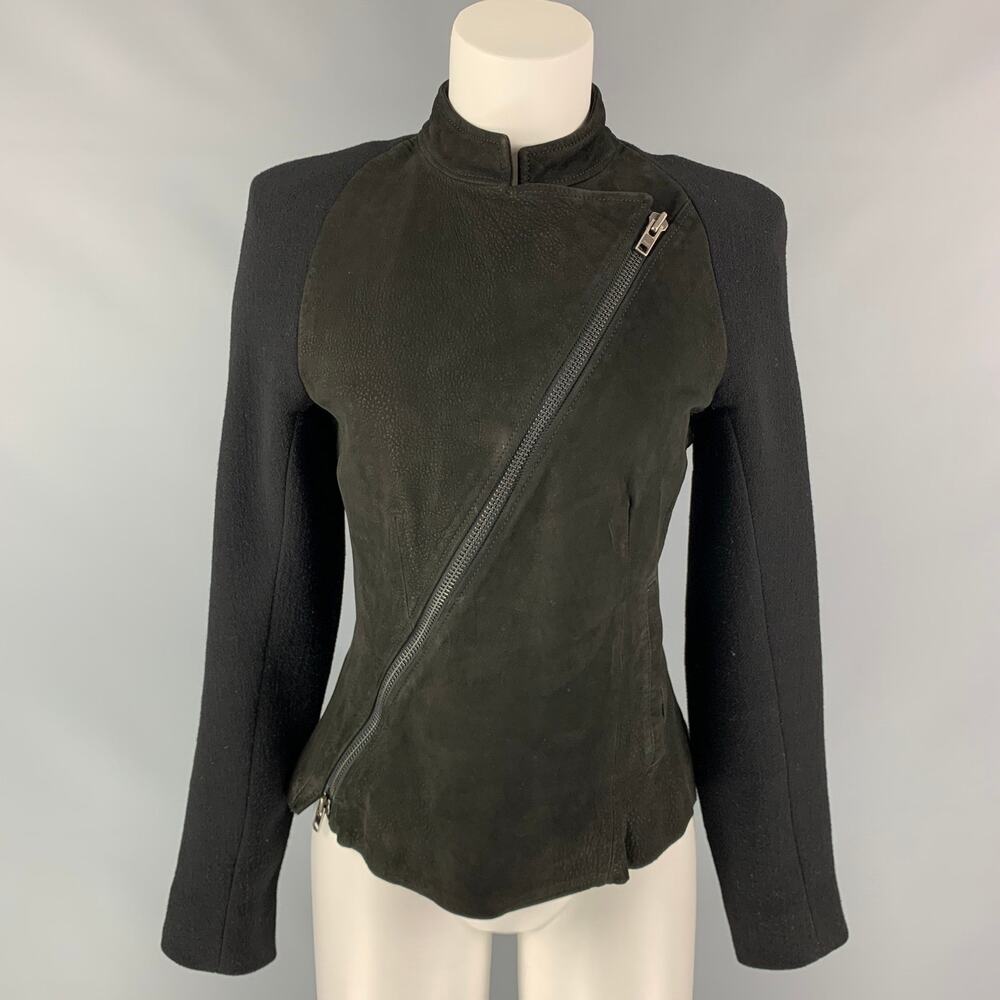 HAIDER ACKERMANN Size 4 Black Virgin Wool Blend Asymmetrical Raglan Jacket